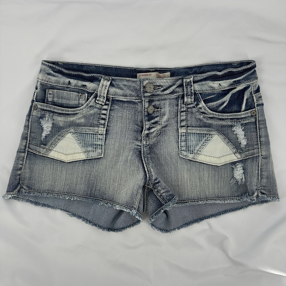 Y2K No Boundaries Ultra Mini Cut Off Short Distressed Patchwork Low Rise Size 11